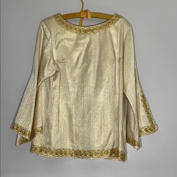 Handmade Gold Bell Sleeve embroidered trim tunic gold custom medium - Picture 1 of 8